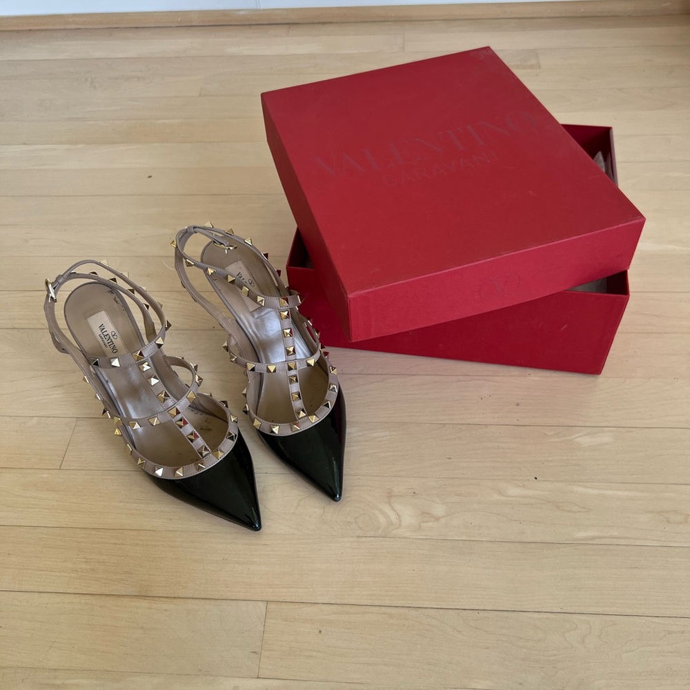 Valentino Black and Cream Studded Heels